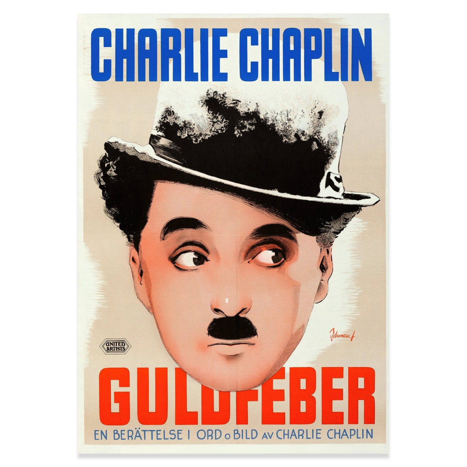 Klassisches Filmplakat mit Chaplin Gesicht und United Artists Logo.