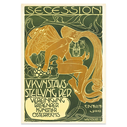 Kunstreproduktion eines historischen Ausstellungsplakats von Kolo Moser in gedeckten Erdtönen.