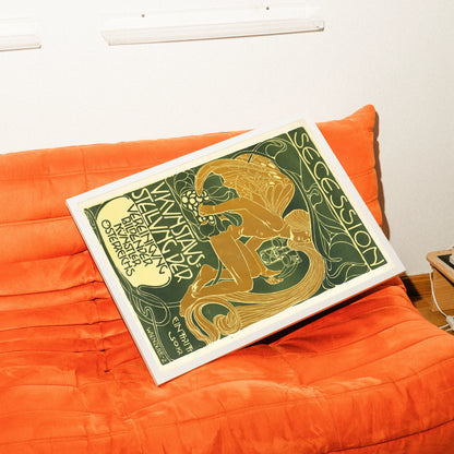 Vintage Plakat von Koloman Moser zur 5. Secession Ausstellung 1899 in Gold und Dunkelgrün.