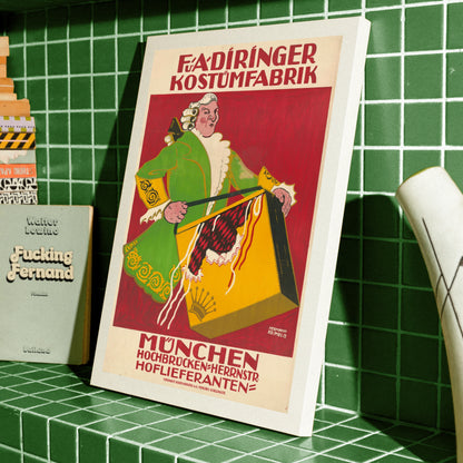 Vintage-Werbeplakat der Kostümfabrik F. und A. Piringer aus München von 1913.