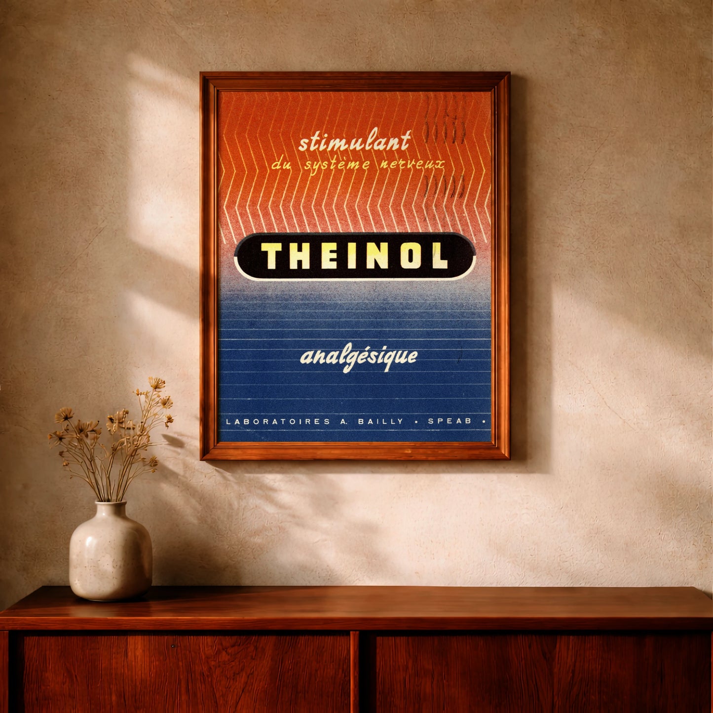 Minimalistisches Vintage-Design für ein Schmerzmittel der Laboratoires A. Bailly.
