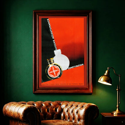 Lactobyl Vintage Plakat in Rot und Schwarz mit grafischer Flaschendarstellung.