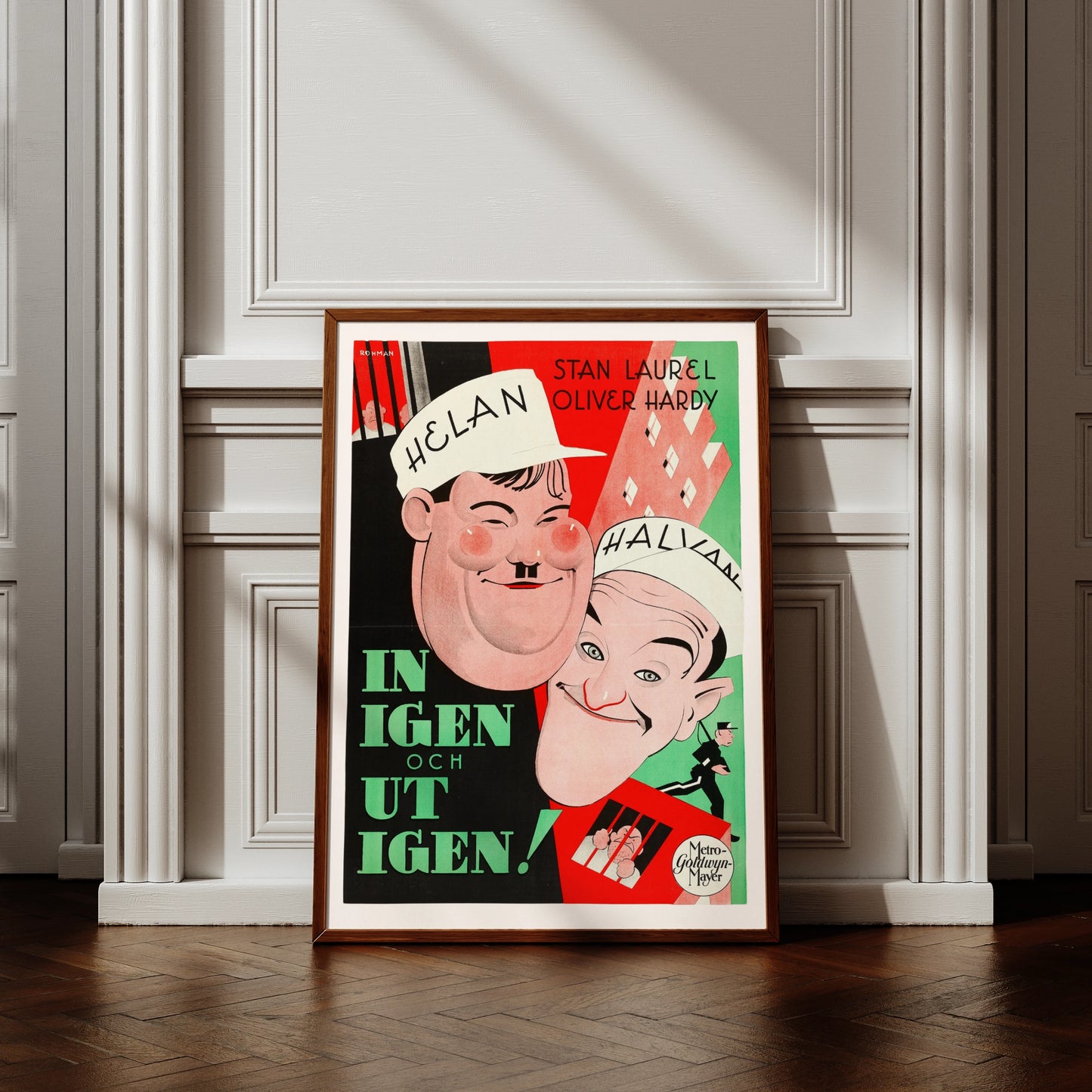 Vintage schwedisches Filmplakat von Laurel und Hardy aus dem Jahr 1931 von Eric Rohman.