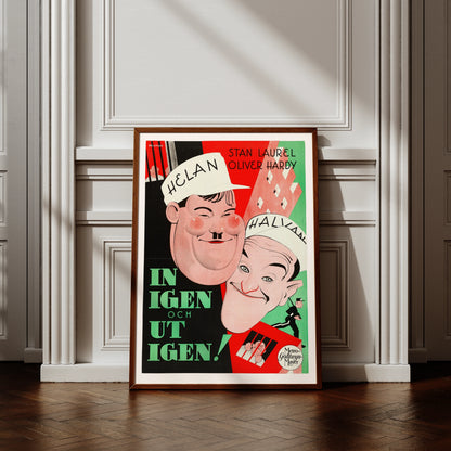Vintage schwedisches Filmplakat von Laurel und Hardy aus dem Jahr 1931 von Eric Rohman.