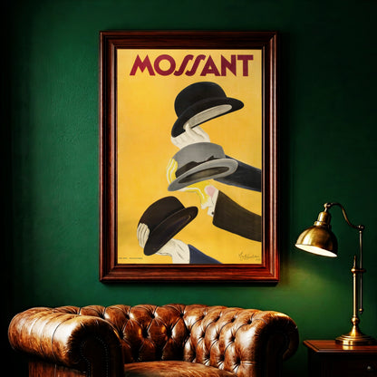 Leonetto Cappiello Illustration für Mossant Hüte in Schwarz und Grau.