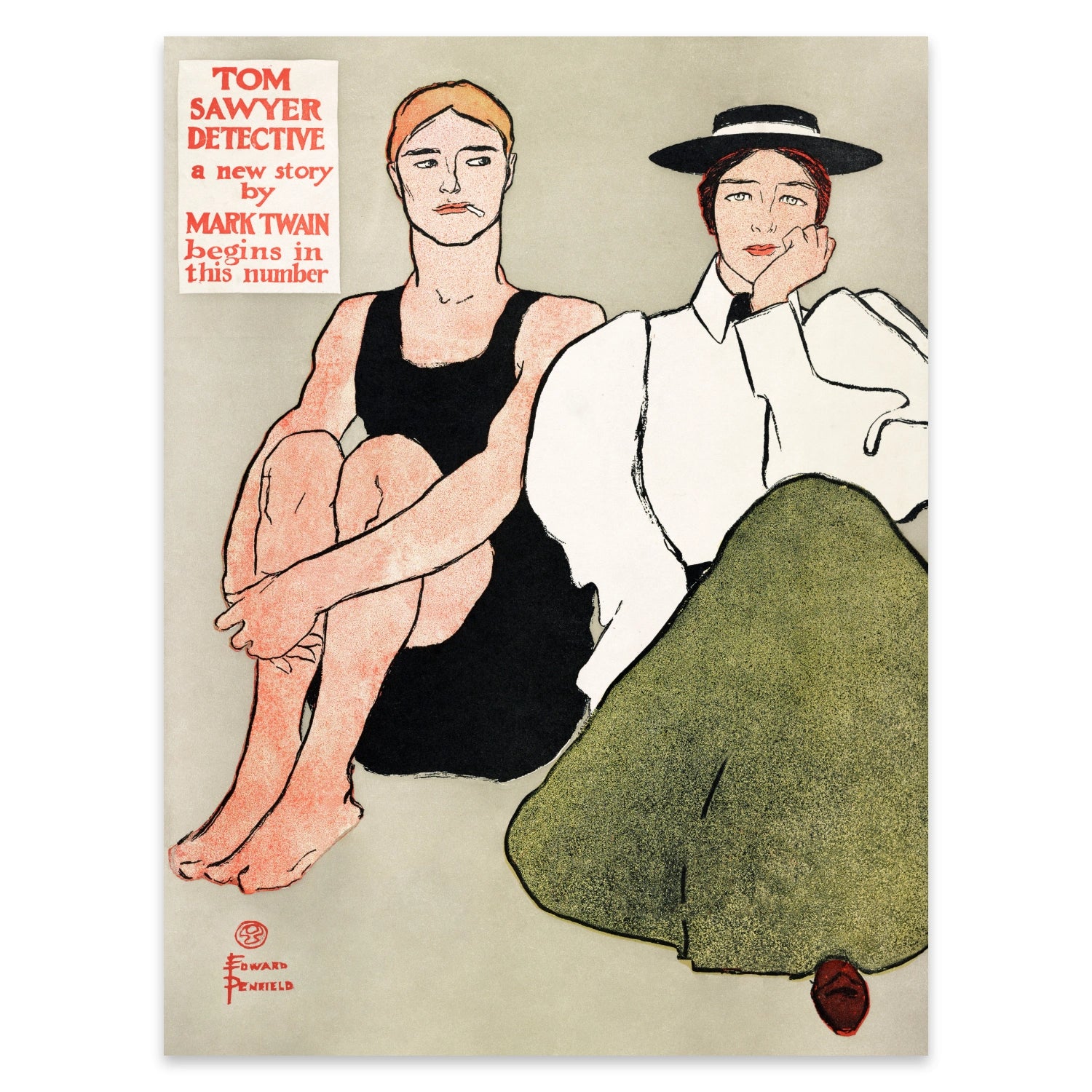 Vintage Kunstdruck einer Buchankündigung aus der Belle Époque.