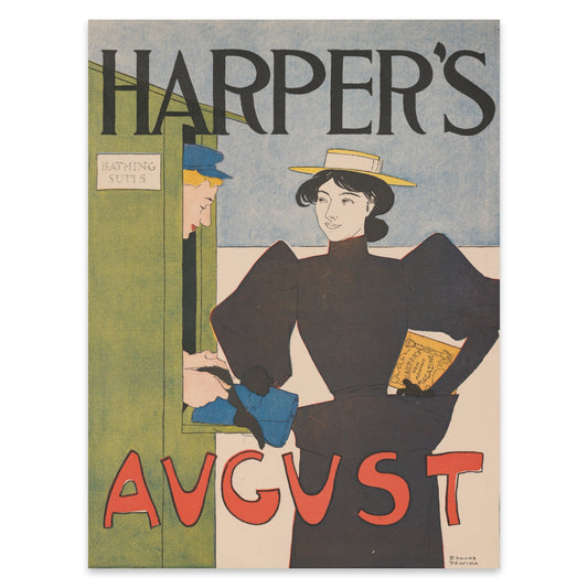Edward Penfield Kunstdruck einer Frau mit Harper's New Monthly Magazine.
