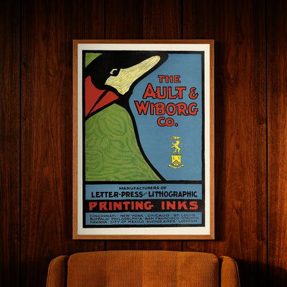 Grafisches Poster in Grün, Blau und Rot für Lithografie-Druckfarben aus der Zeit um 1900.