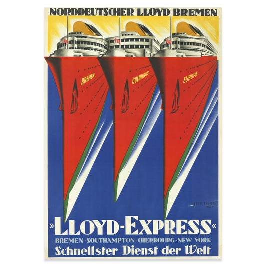 Maritimes Vintage Poster mit rotem Farbakzent und monumentaler Bildwirkung.