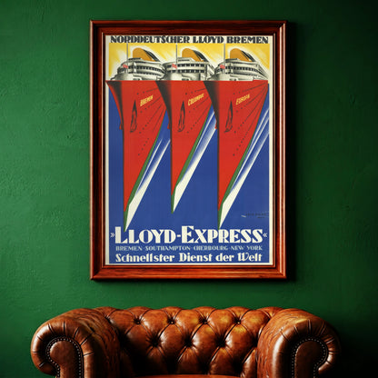 Vintage Werbeplakat des Norddeutschen Lloyd Bremen von 1930.