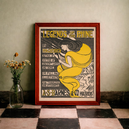 Art Nouveau Bucheinband-Illustration mit gelben Farbakzenten und Typografie.
