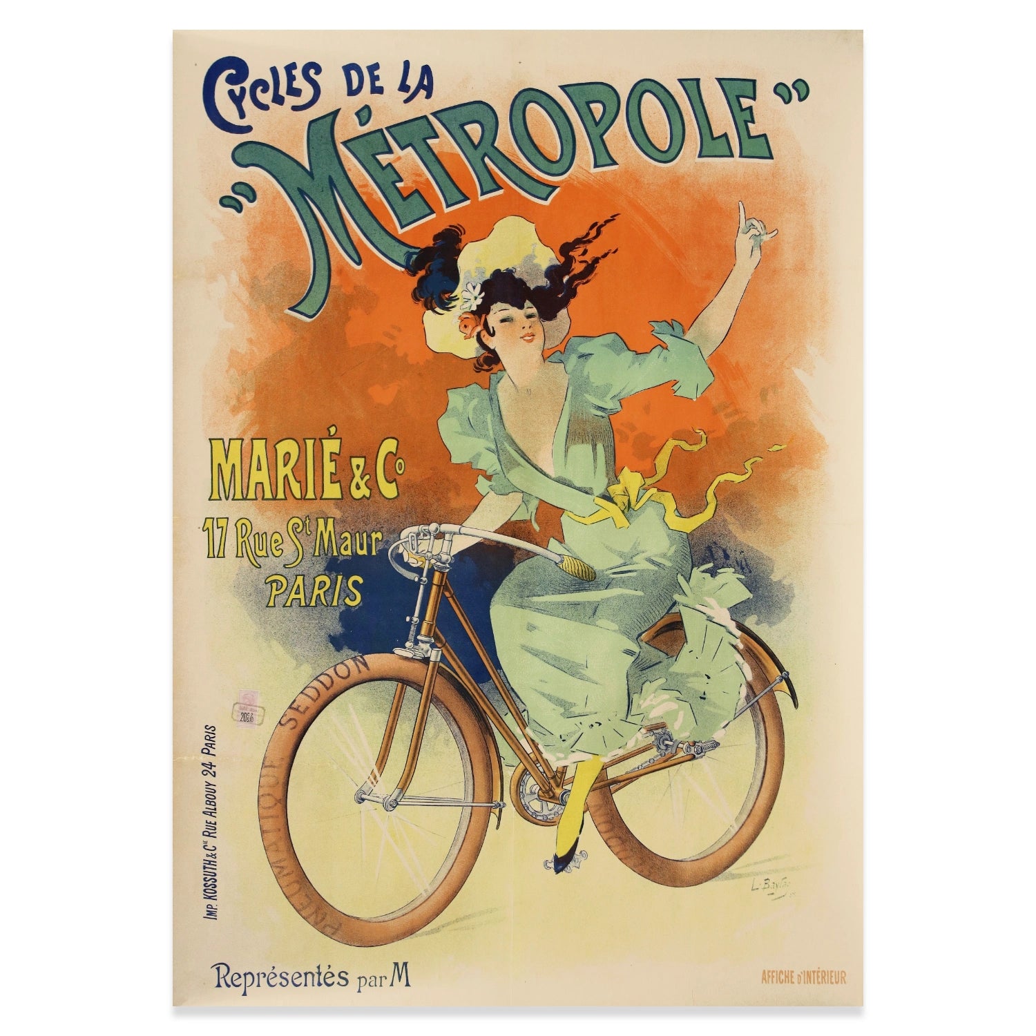 Historische französische Plakatkunst für 'Cycles de la Métropole' aus dem Jahr 1893.