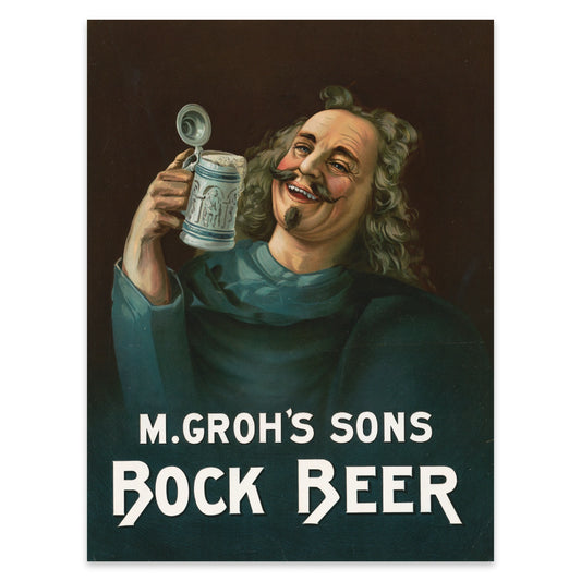 Detailreiche Kunstdruck-Reproduktion einer Brauerei-Werbung aus dem 19. Jahrhundert.