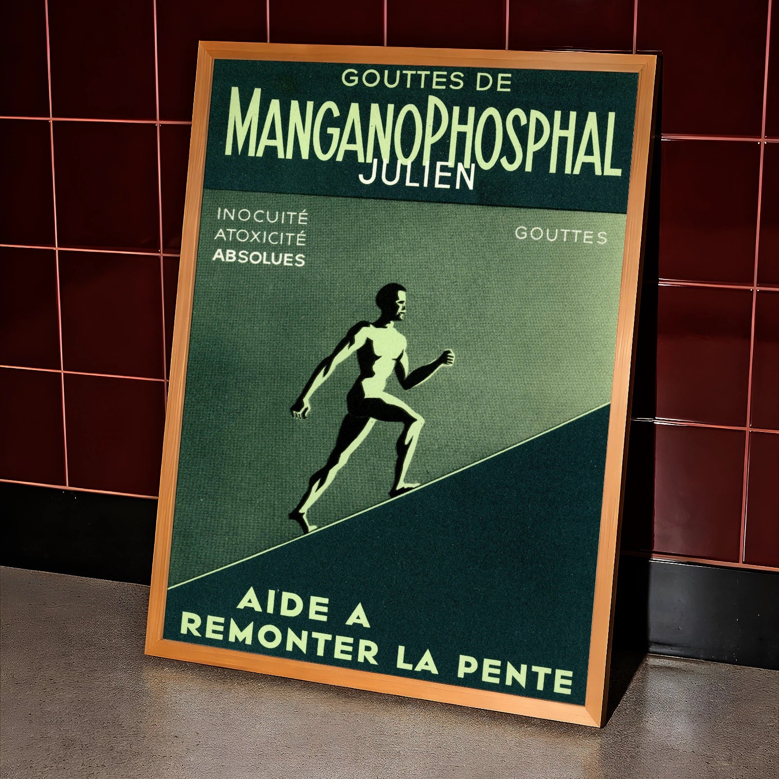 Vintage Medizin-Plakat 'Aide à remonter la pente' aus der Zeit zwischen 1910 und 1950.