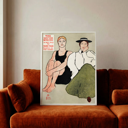 Art Nouveau Poster mit einer rauchenden Frau in schwarzem Kleid und einer Frau mit Hut.
