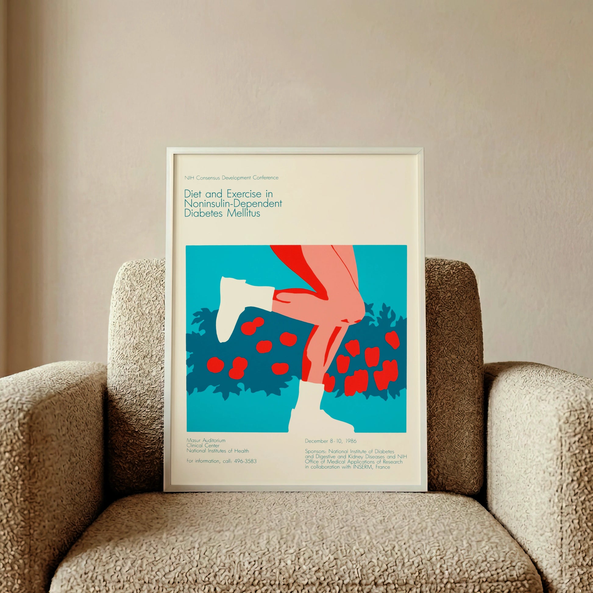Vintages Poster der NIH aus dem Jahr 1986 zum Thema Diabetes und Bewegung.
