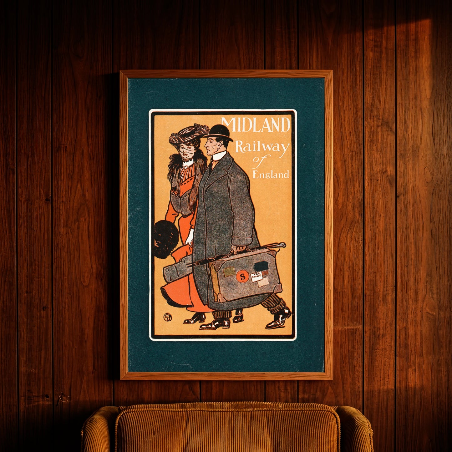 Illustration eines Reisepaares um 1900 von Edward Penfield für Midland Railway.