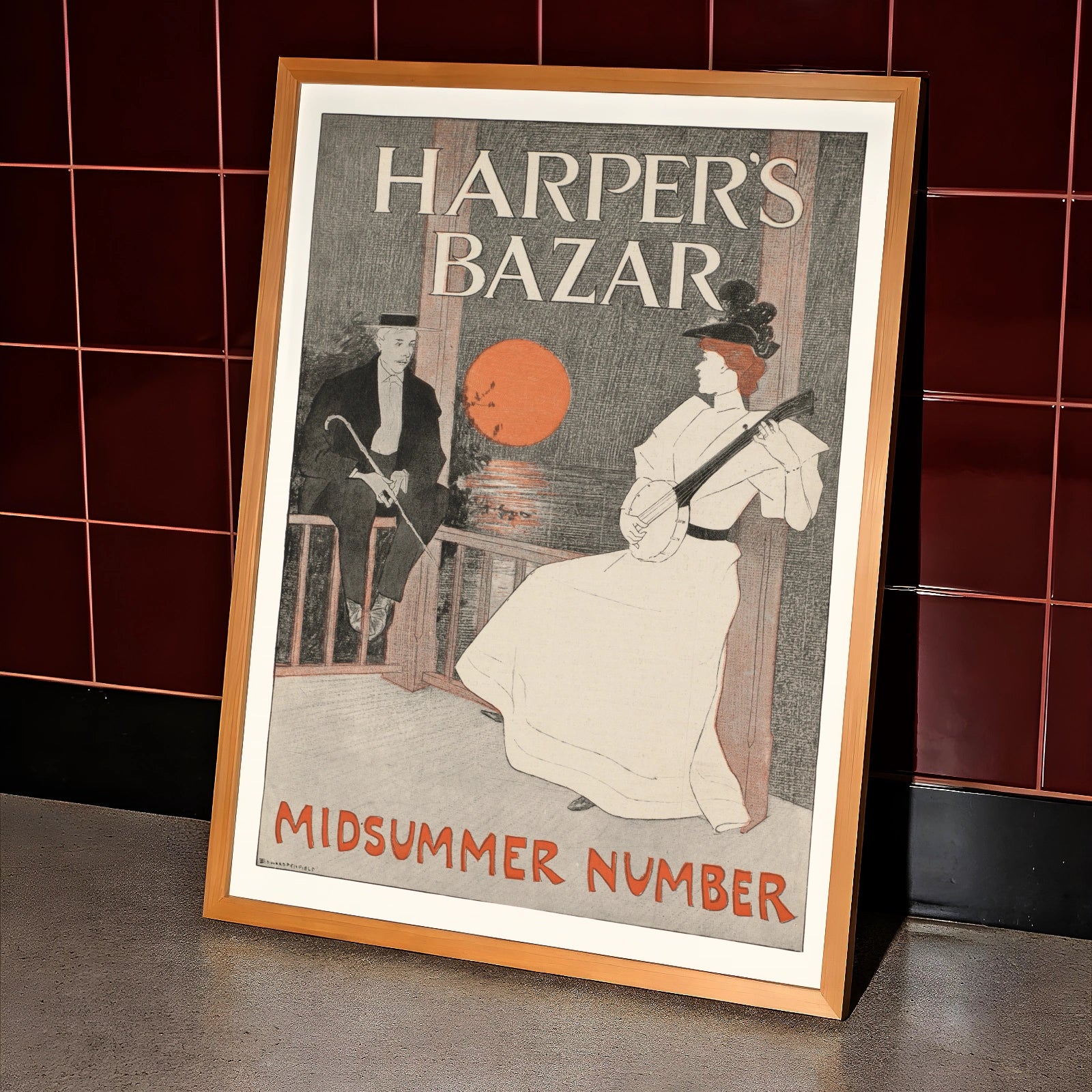 Retro Poster mit Vintage Illustration eines Mannes mit Hut und Spazierstock vor nächtlicher Kulisse.