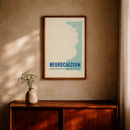 Retro-Poster der Pharmazie-Geschichte in Hellblau und Weiß