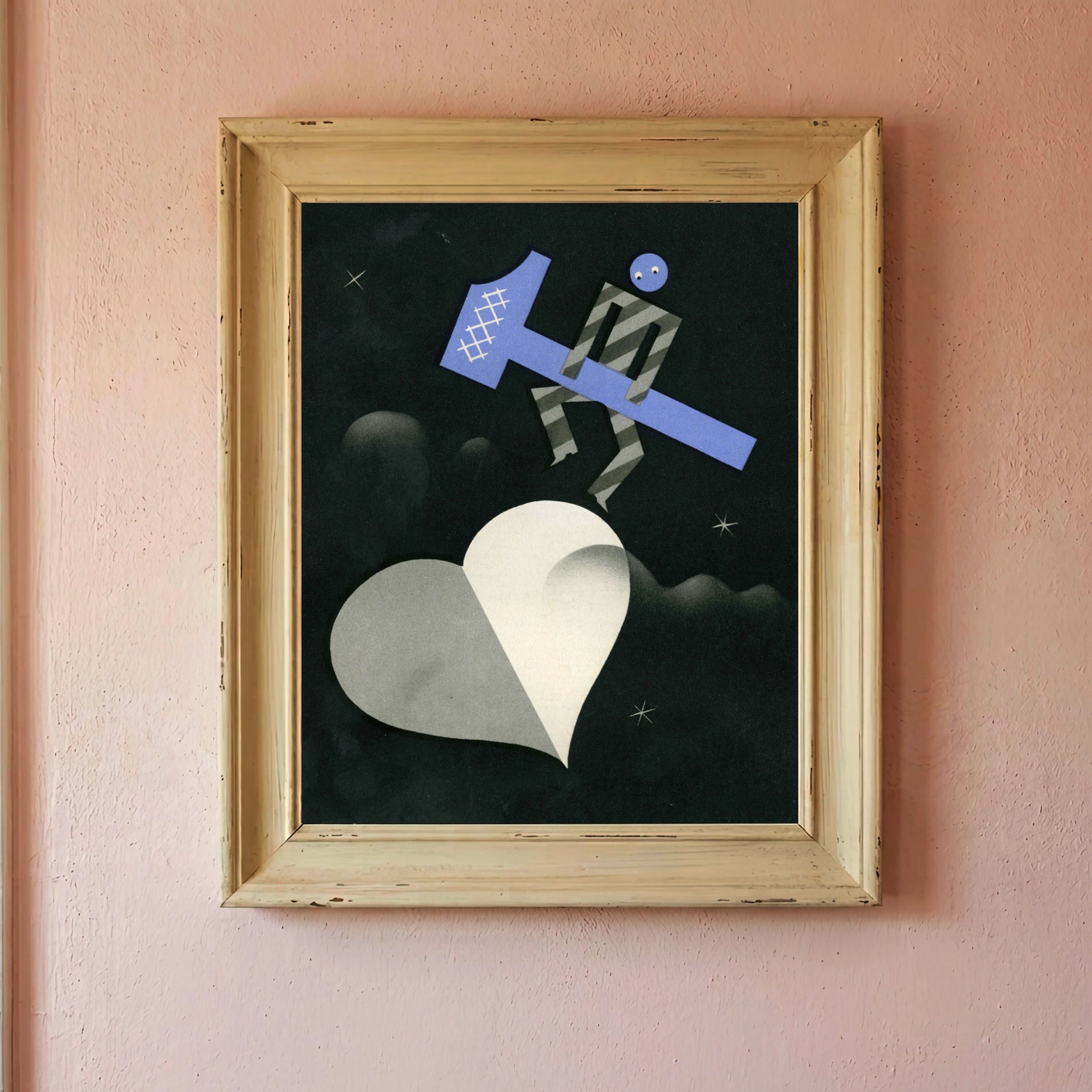 Vintage Werbeplakat Passiflorine mit abstrakter Figur und Herzmotiv im Art Deco Stil.