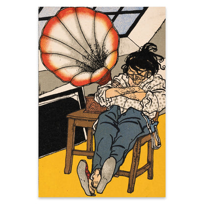 Detailreiche grafische Zeichnung von Moriz Jung, Repro eines österreichischen Vintage-Posters.