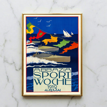 Illustration von Stefanie Glax zeigt Motorboote und Segelboote vor der Küste Abbazias
