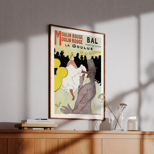 Ikonisches Moulin Rouge Poster von Henri de Toulouse-Lautrec mit der Tänzerin La Goulue.