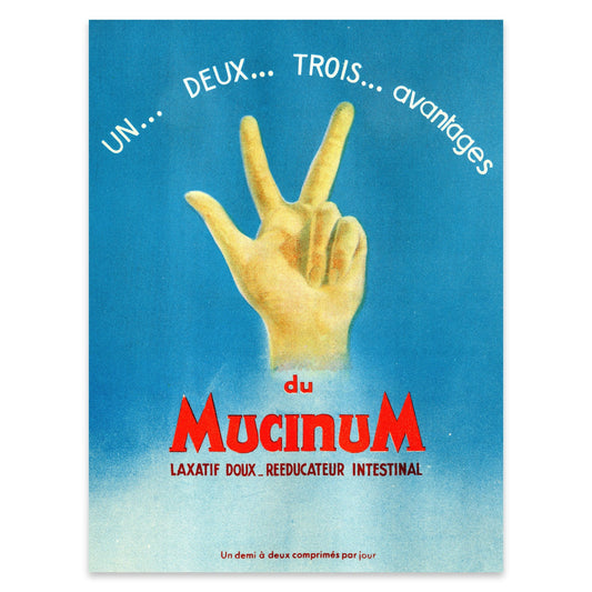 Klassisches Werbeplakat-Design aus Frankreich für medizinische Produkte der Epoche 1910-1950.