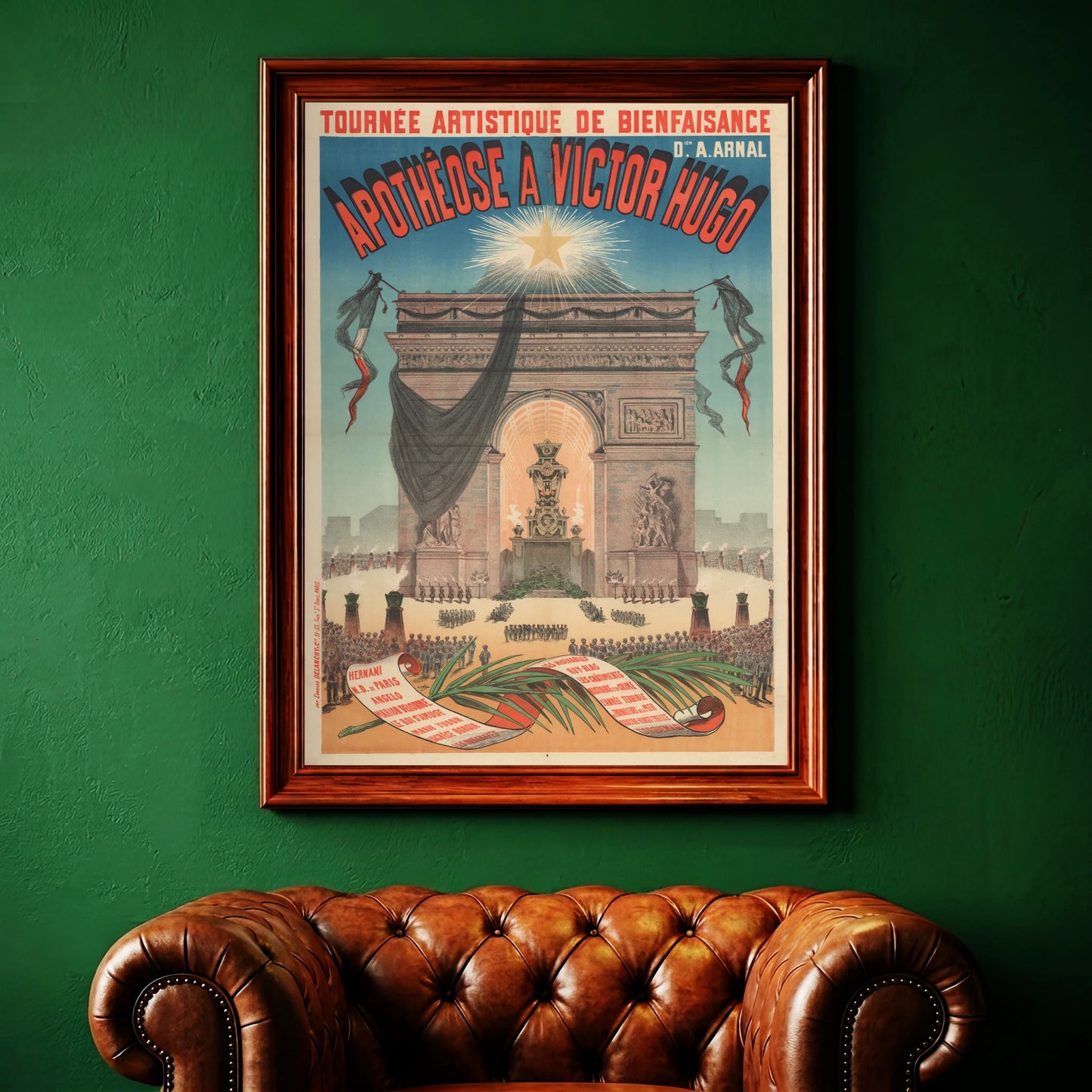 Grafisches Kunstplakat von Jules Chéret zur Würdigung französischer Literaturgeschichte.