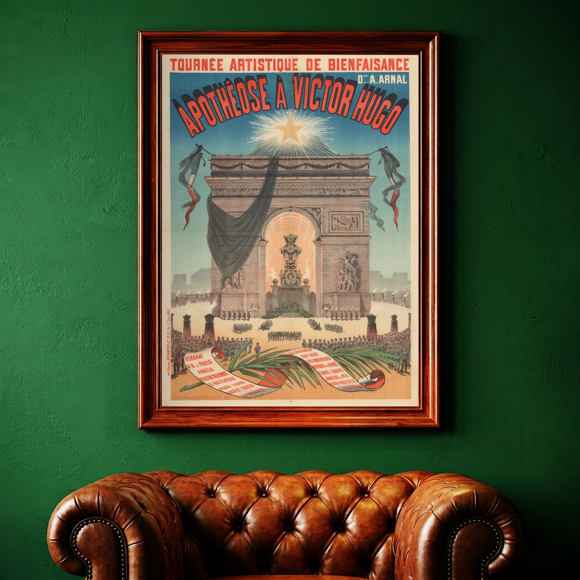 Grafisches Kunstplakat von Jules Chéret zur Würdigung französischer Literaturgeschichte.