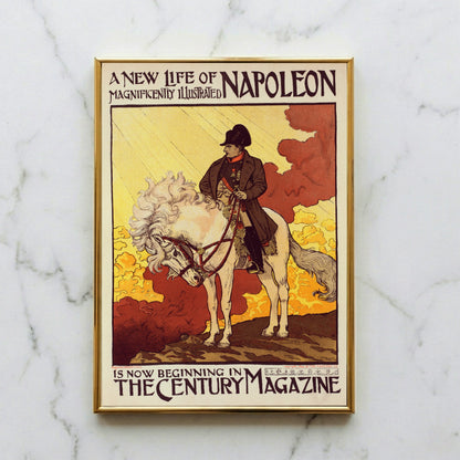 Napoléon Bonaparte auf einem weißen Pferd, Illustration von Eugène Grasset im Art Nouveau Stil.