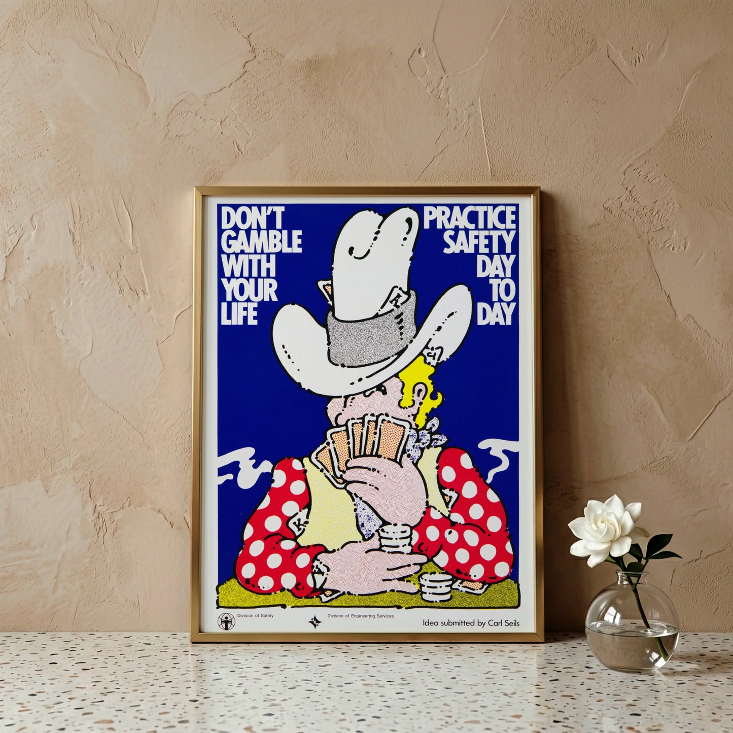 Amerikanisches Retro-Poster für Arbeitssicherheit mit Poker-Metapher.