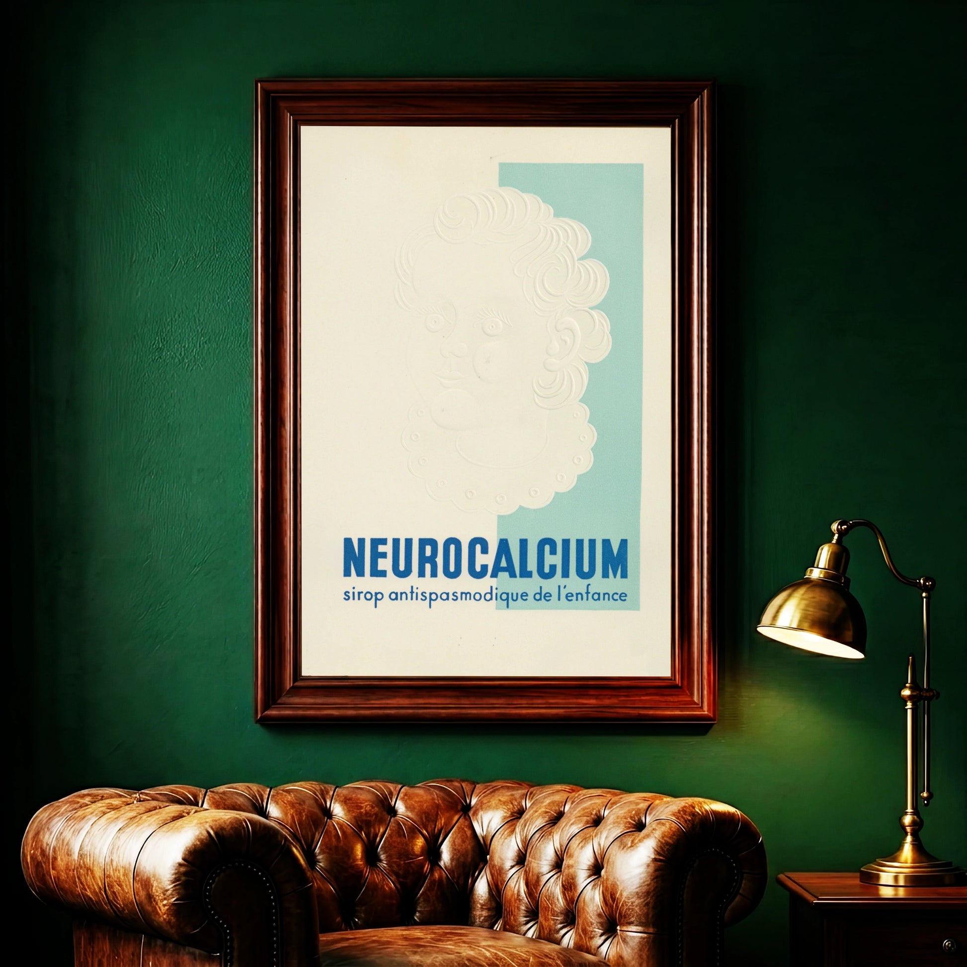 Neurocalcium Vintage Pharma-Poster mit geprägtem Kindergesicht