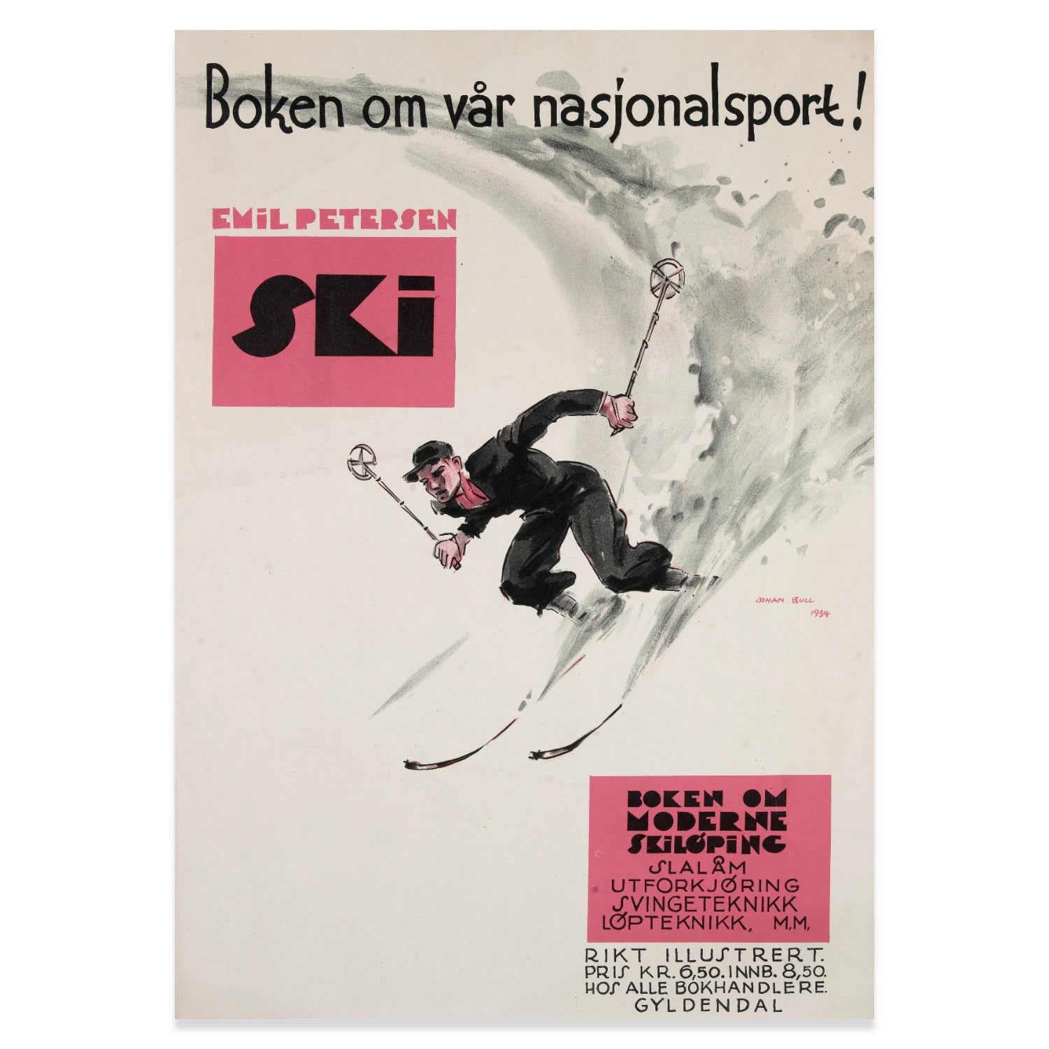 Klassische skandinavische Skisport-Illustration im 30er Jahre Stil.