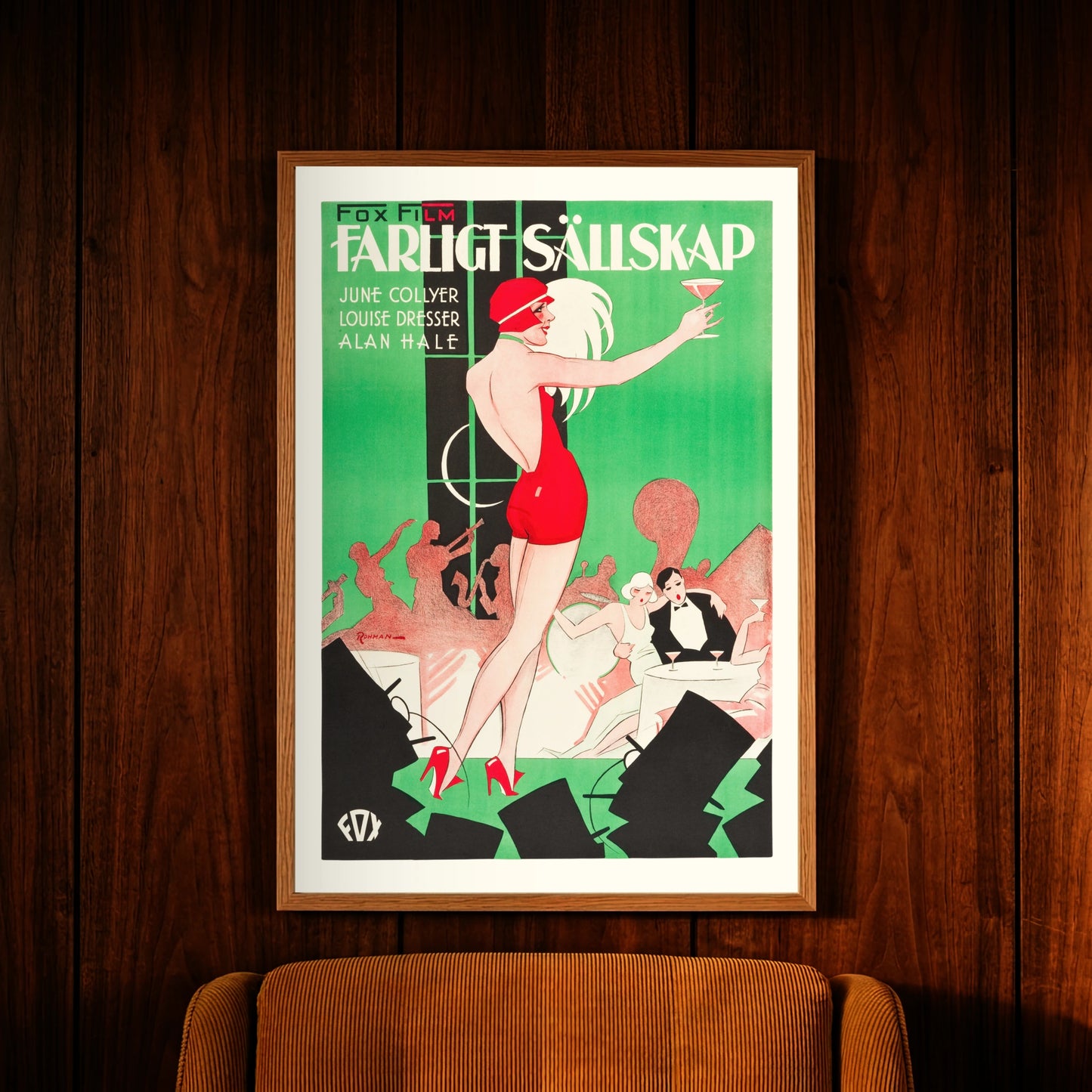 Illustration einer Frau im roten Kleid mit Cocktailglas von Eric Rohman.