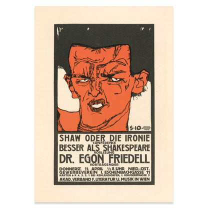 Typografisches Plakat der Wiener Moderne mit rotem Porträt-Kopf.