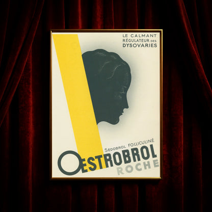 Grafisches Poster einer weiblichen Silhouette im Profil mit gelbem Akzentstreifen.