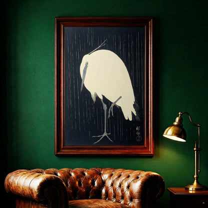 Vintage japanisches Kunstposter mit einem Vogelmotiv im Shin-hanga Stil.