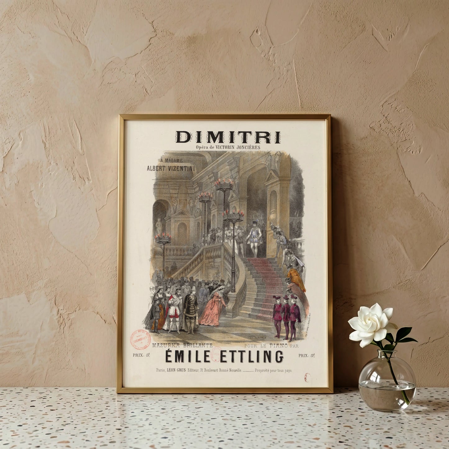 Historisches Kunstplakat zur Premiere der Oper Dimitri von 1876.
