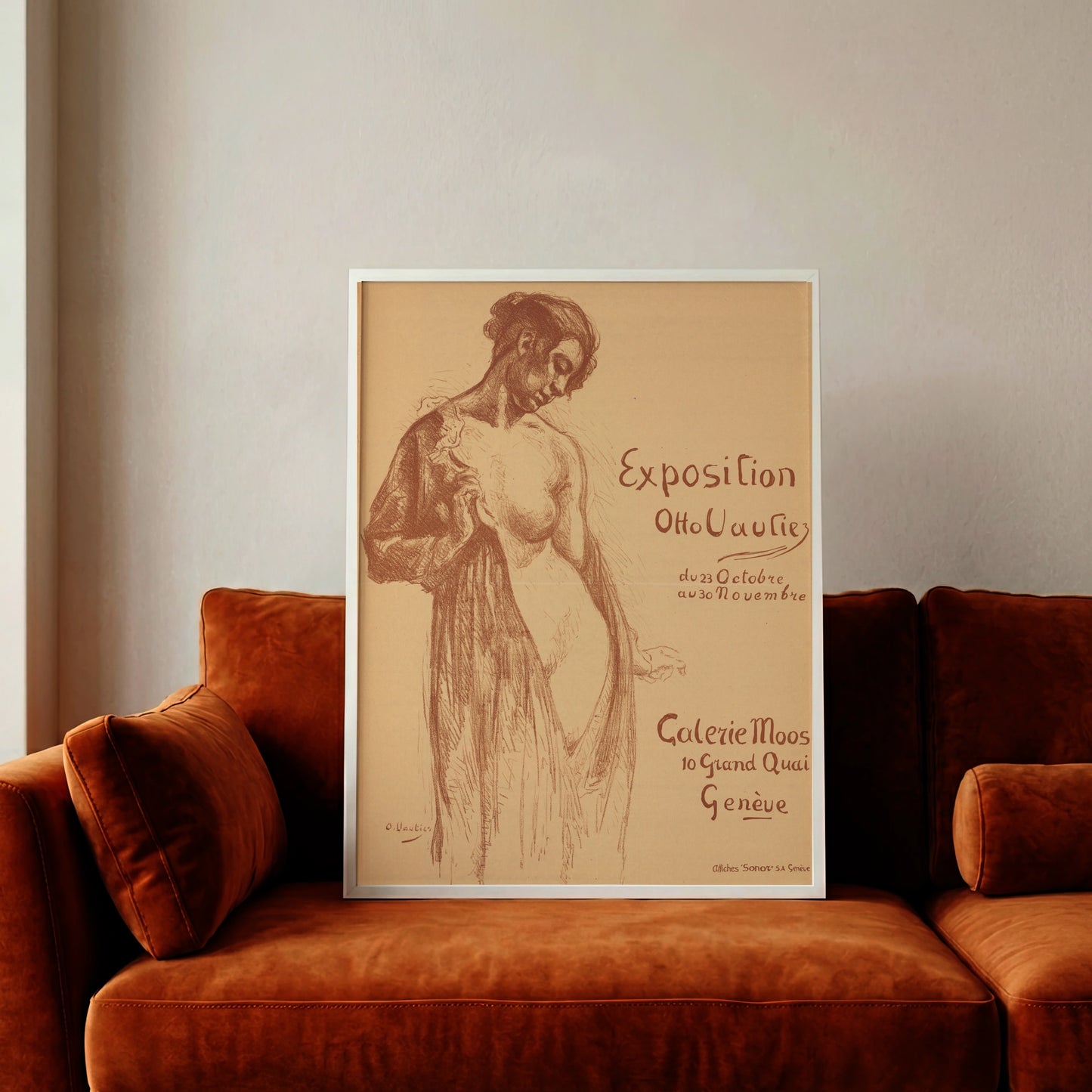 Detaillierte Lithografie von Otto Vautier mit typografischen Elementen der Ausstellung in Genf.
