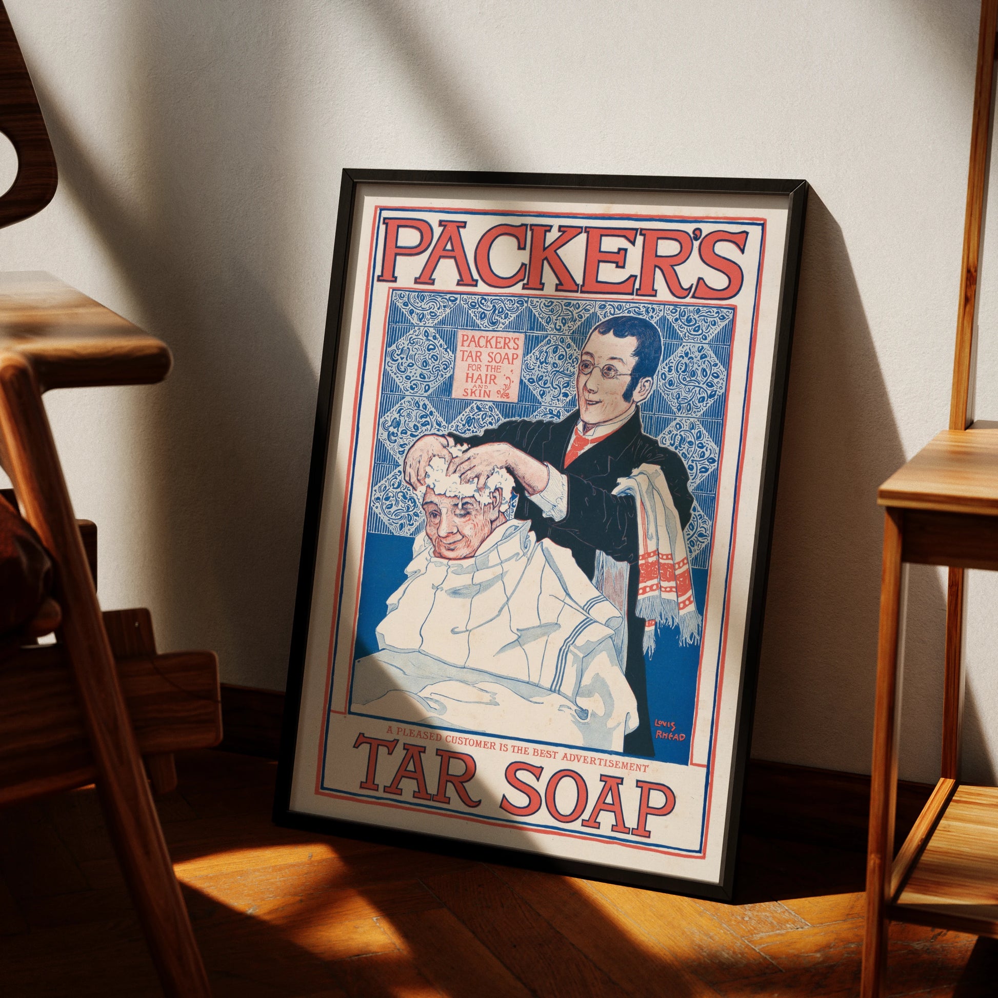 Vintage Werbeplakat von Packer's Tar Soap aus dem Jahr 1910 von Louis Rhead.