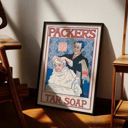 Vintage Werbeplakat von Packer's Tar Soap aus dem Jahr 1910 von Louis Rhead.