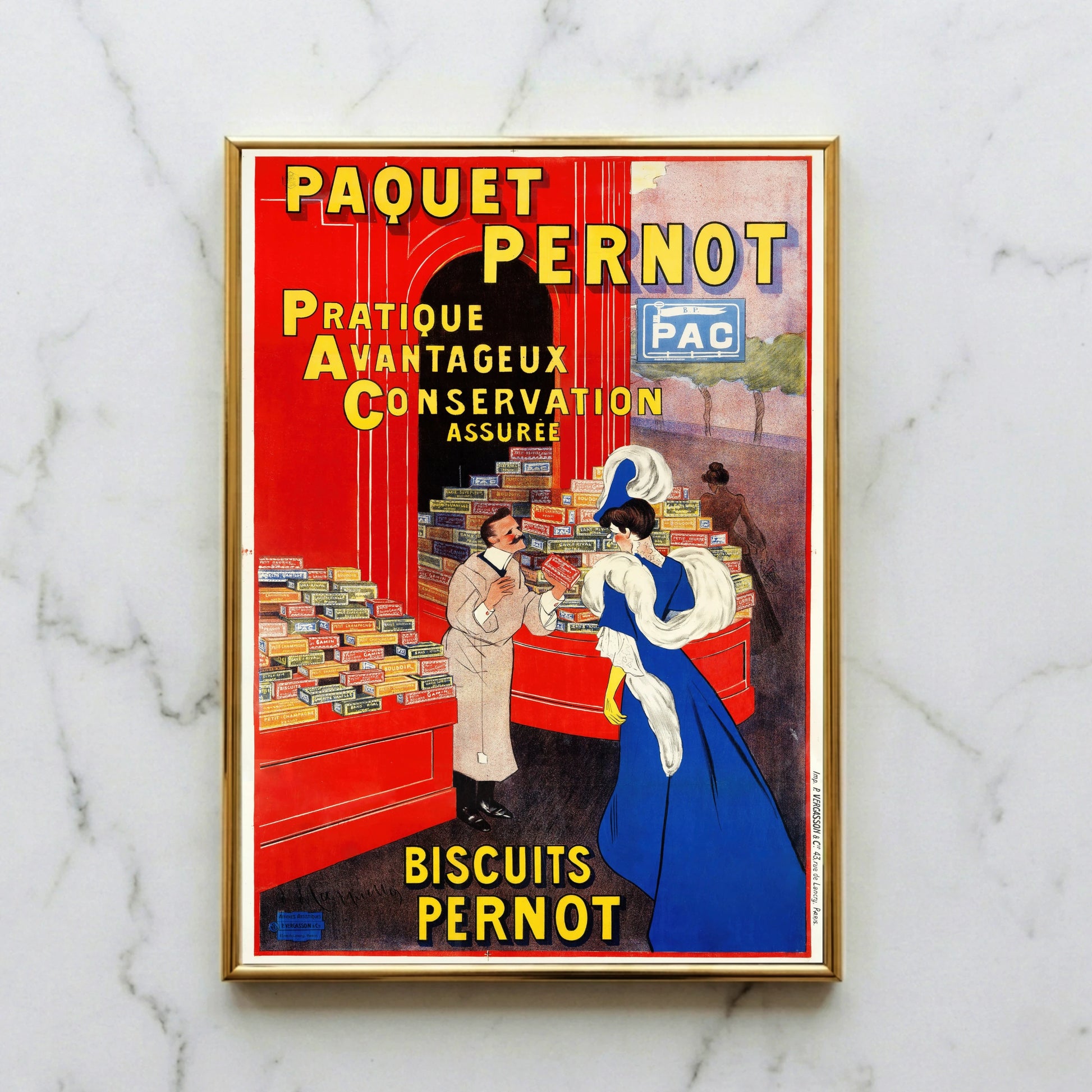 Vintage Werbeposter von Leonetto Cappiello für Paquet Pernot Biscuits aus dem Jahr 1912.