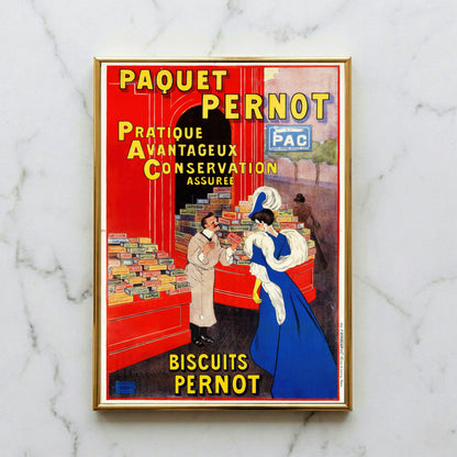 Vintage Werbeposter von Leonetto Cappiello für Paquet Pernot Biscuits aus dem Jahr 1912.