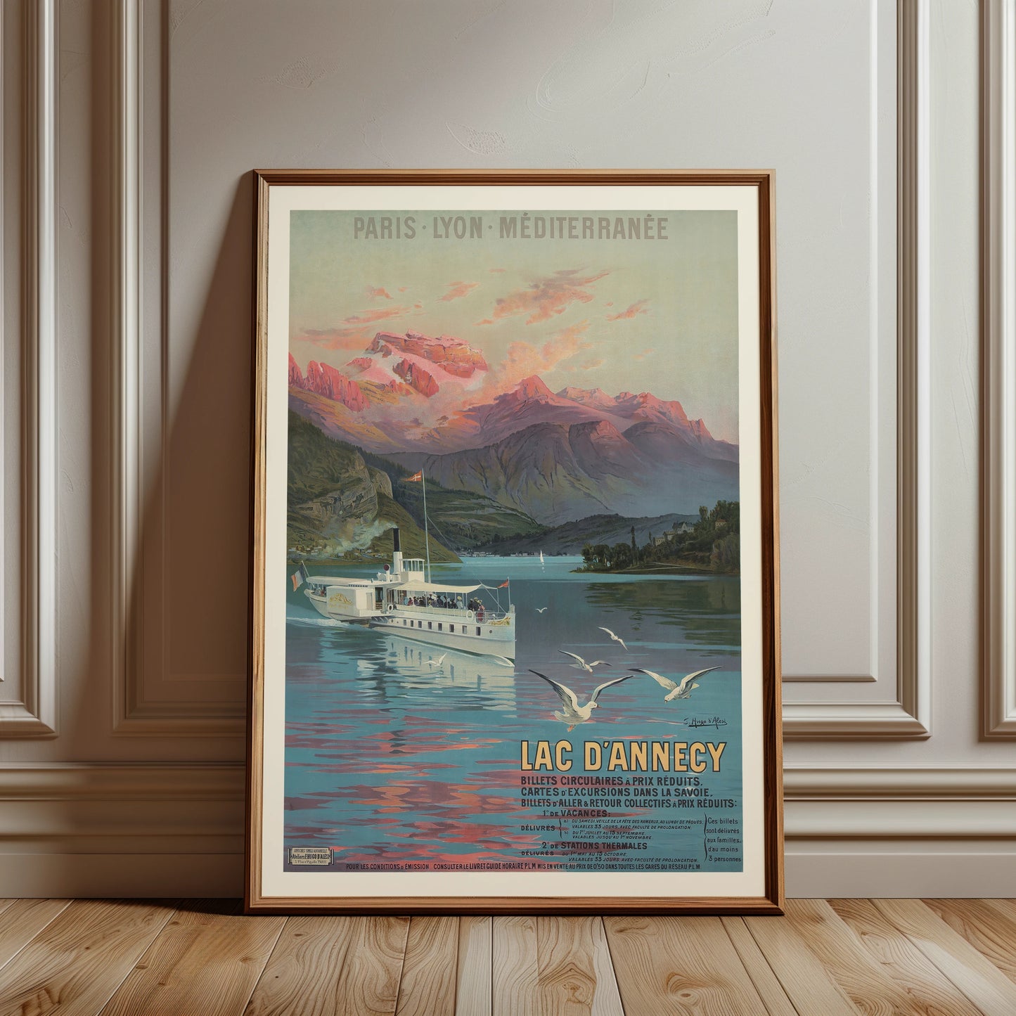 Frédéric Hugo d'Alési Illustration des Lac d'Annecy mit einer See-Landschaft in zarten Pastelltönen.
