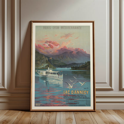 Frédéric Hugo d'Alési Illustration des Lac d'Annecy mit einer See-Landschaft in zarten Pastelltönen.