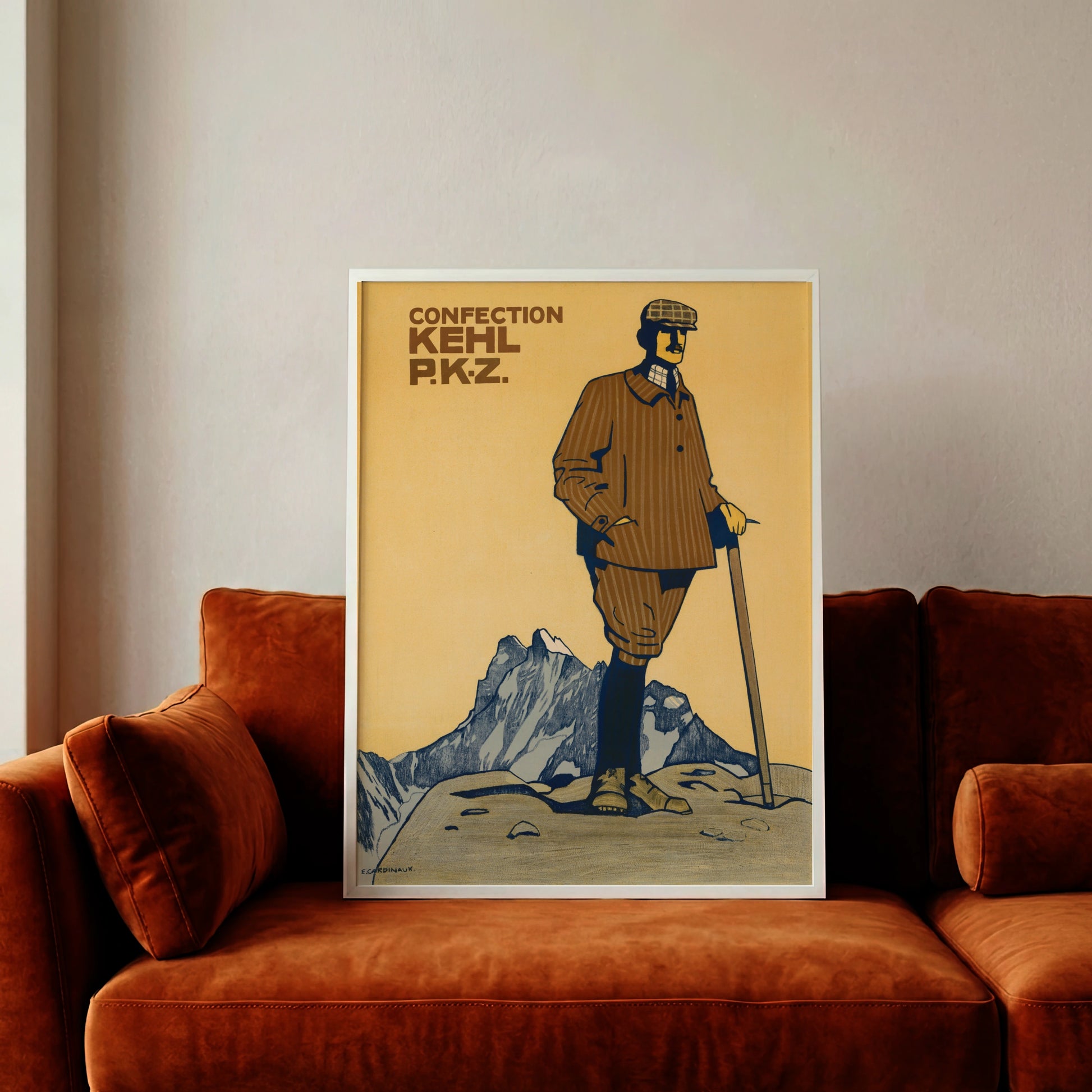 Schweizer Vintage-Werbegrafik von 1910 für P.K.Z. Bekleidung.