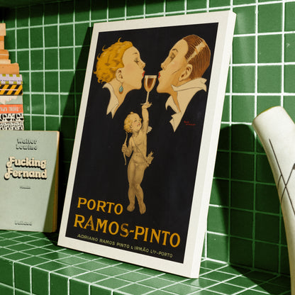 Porto Ramos-Pinto Vintage Poster von René Vincent mit einem Paar und Amor.