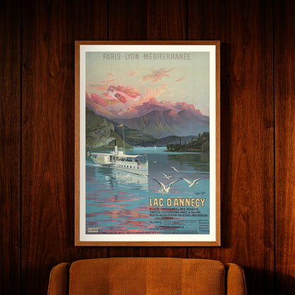 Typografisches Vintage-Poster der Paris-Lyon-Méditerranée Eisenbahn für Ausflüge nach Annecy.