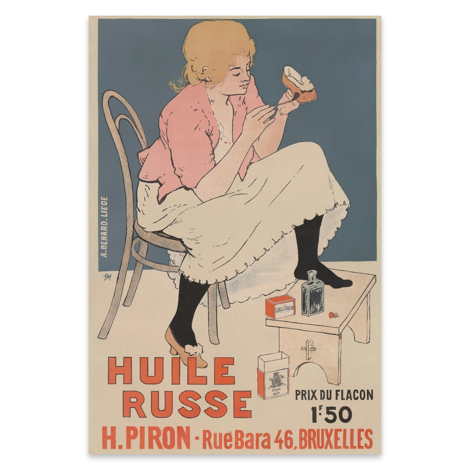 Vintage Kunstdruck Armand Rassenfosse Huile Russe mit roter Typografie.